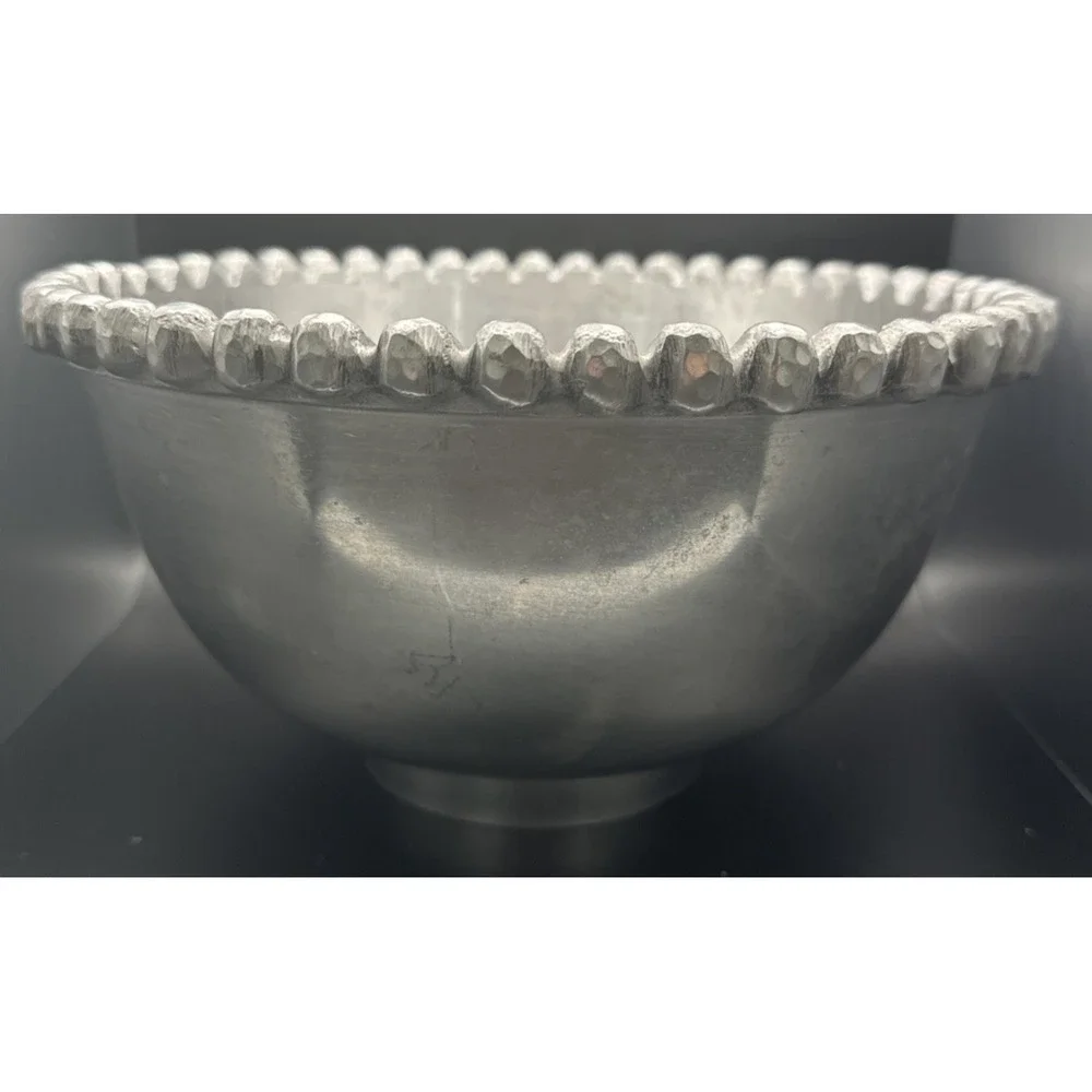 Threshold Silver Toned Beaded Serving Bowl Medium Rustic Heavy Made in India